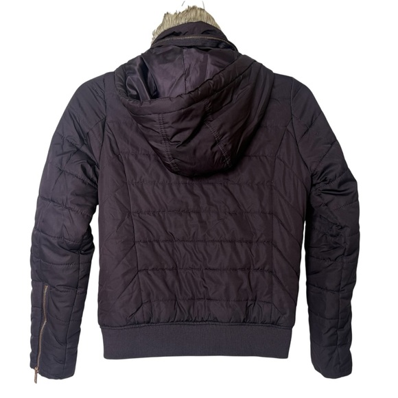 Aeropostale Womens XS Plum Puffer Jacket Hidden Hood Pockets Faux Fur Trim - Picture 2 of 10